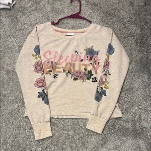 Disney Cream and Pink Floral Sweatshirt Hoodie